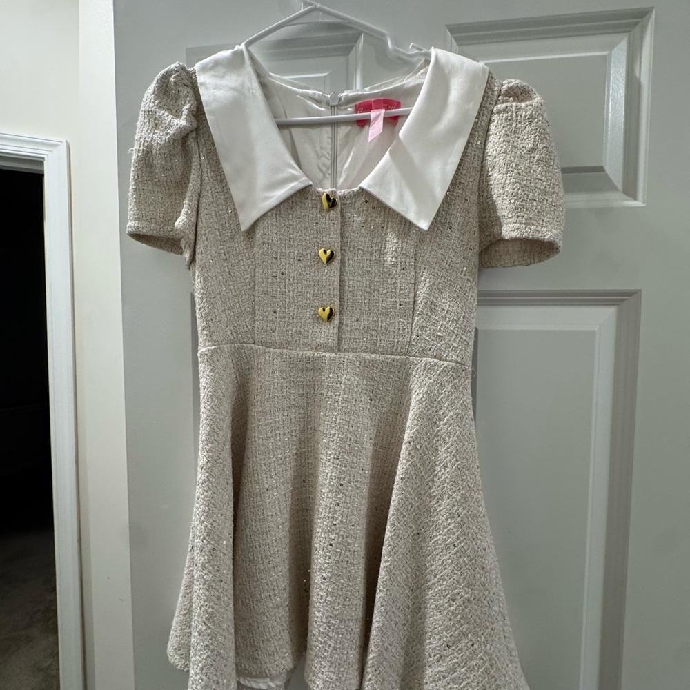 Sugar Thrillz Cream Mini Dress with Gold Buttons